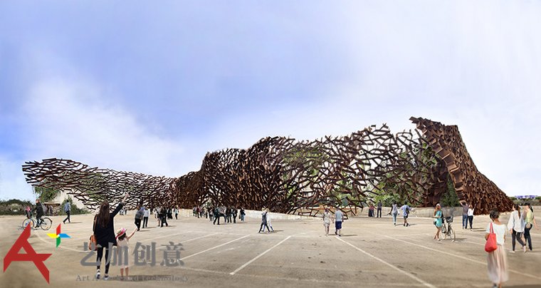 耐候钢在景观中的应用·环绕酒店的不规则耐候钢墙 耐候钢在景观中的应用·环绕酒店的不规则耐候钢墙