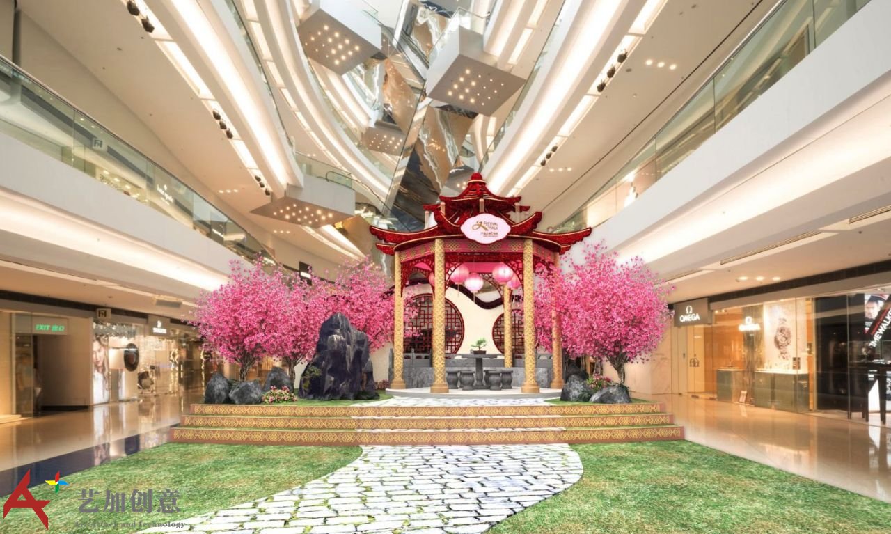 香港新年美陈春节美陈展示2018年春节：又一城 桃花御园迎新春